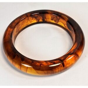 Vintage Chunky Faux Tortoise Shell Bangle Bracelet - Translucent Amber Root Beer